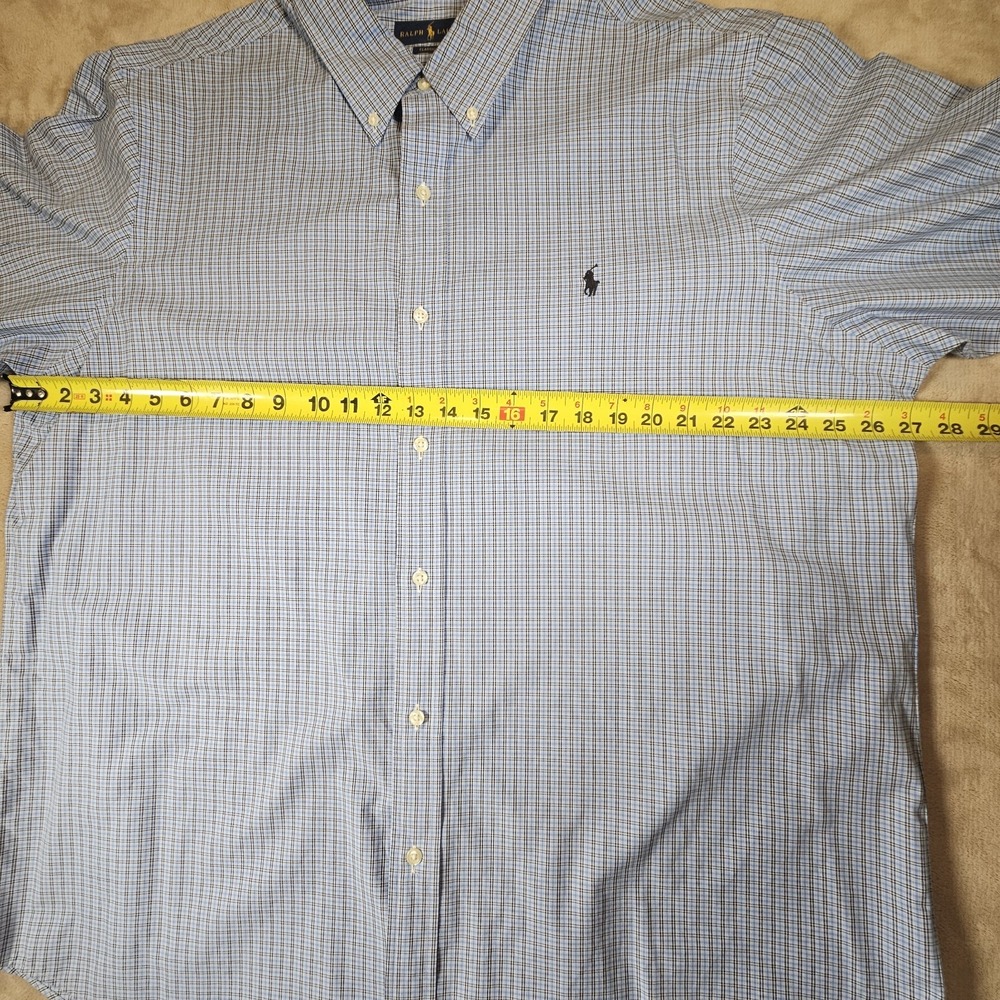 Ralph Lauren Mens XXL Classic Fit Blue Micro Check Cotton Button‎ Down Shirt - Picture 6 of 16